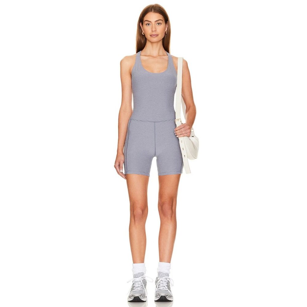 Beyond Yoga Womens Large Indigo Heather Get Up and Go Pocket Biker Jumpsuit NEW